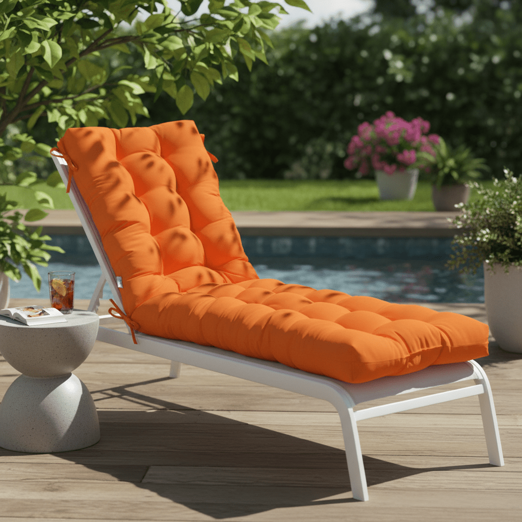 Sunbrella Canvas Oranges Tufted Chaise Lounge Chair Cushion - RSH Decor