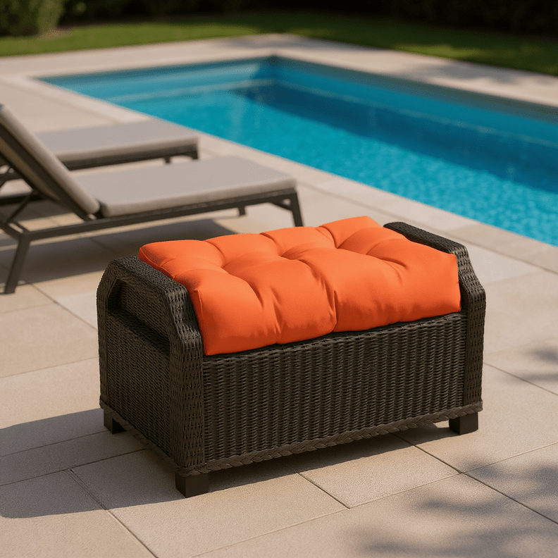 Sunbrella Canvas Oranges Tufted Ottoman Replacement Cushion - RSH Decor