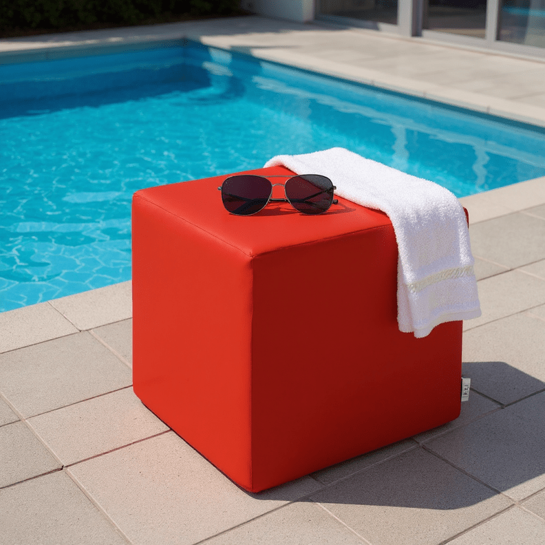 Sunbrella Canvas Reds Square Pouf/Cube - RSH Decor