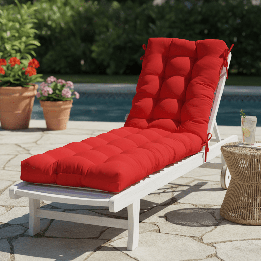 Sunbrella Canvas Reds Tufted Chaise Lounge Chair Cushion - RSH Decor