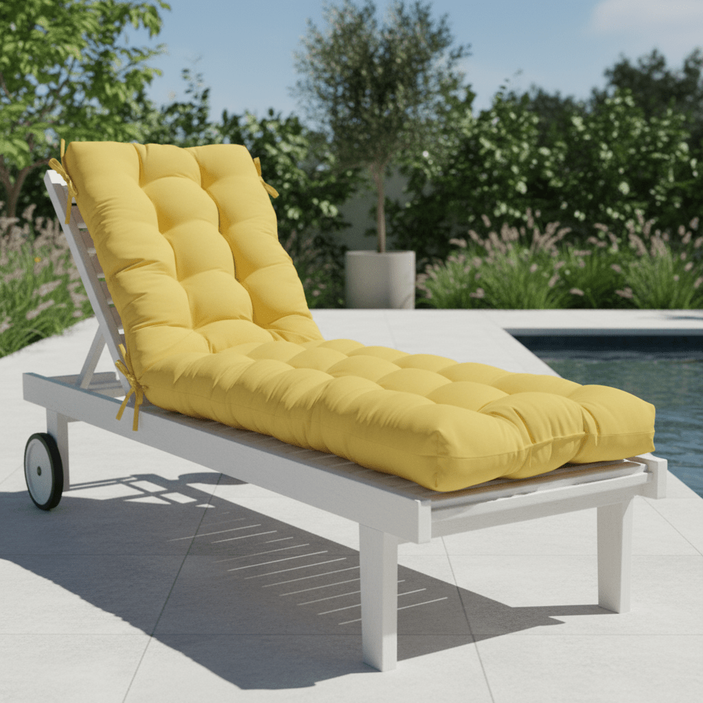 Sunbrella Canvas Yellows Tufted Chaise Lounge Chair Cushion - RSH Decor