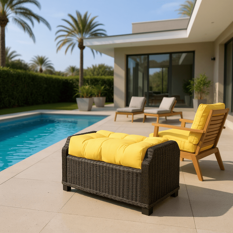 Sunbrella Canvas Yellows Tufted Ottoman Replacement Cushion - RSH Decor