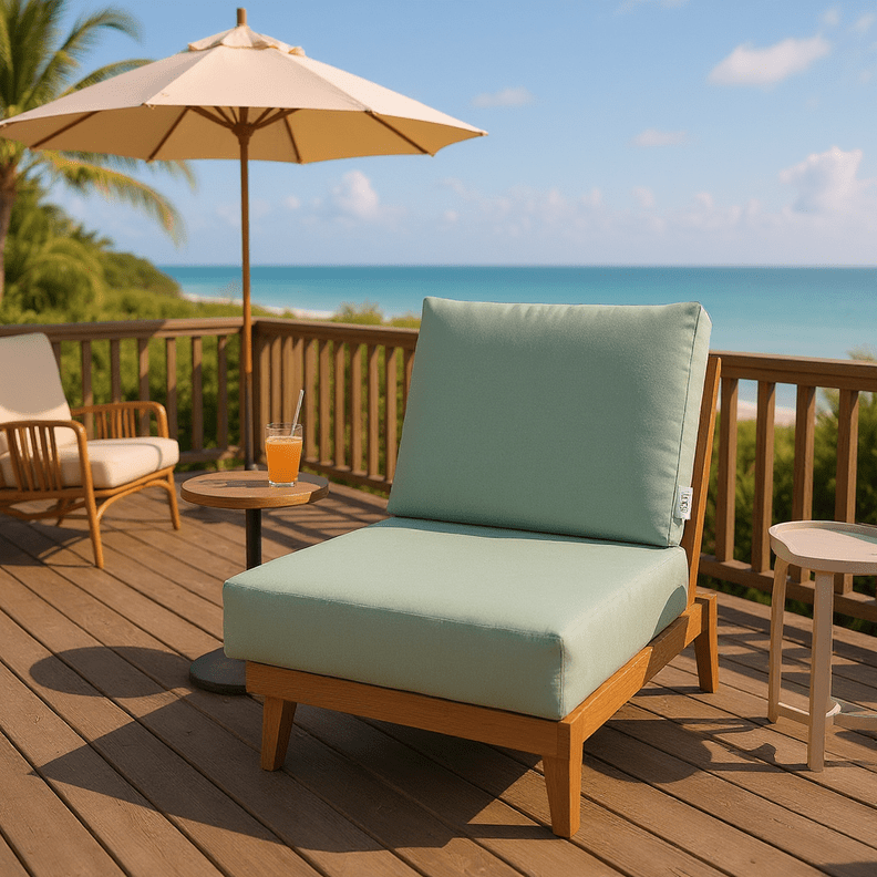 Sunbrella Cast Greens & Blues Deep Seating Foam Back Chair Cushion Set - RSH Decor