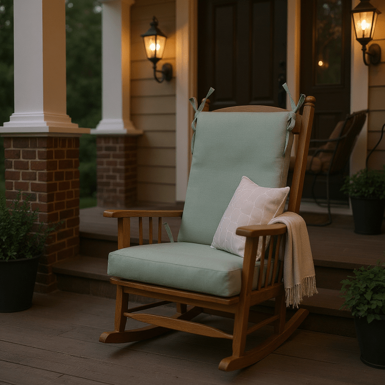 Sunbrella Cast Greens & Blues Foam Rocker Rocking Chair Cushions - RSH Decor