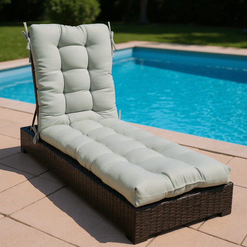 Sunbrella Cast Greens & Blues Tufted Chaise Lounge Chair Cushion - RSH Decor