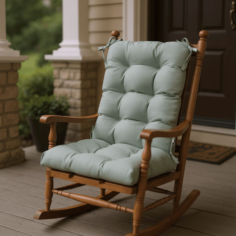 Sunbrella Cast Greens & Blues Tufted Rocking Chair Cushion - RSH Decor