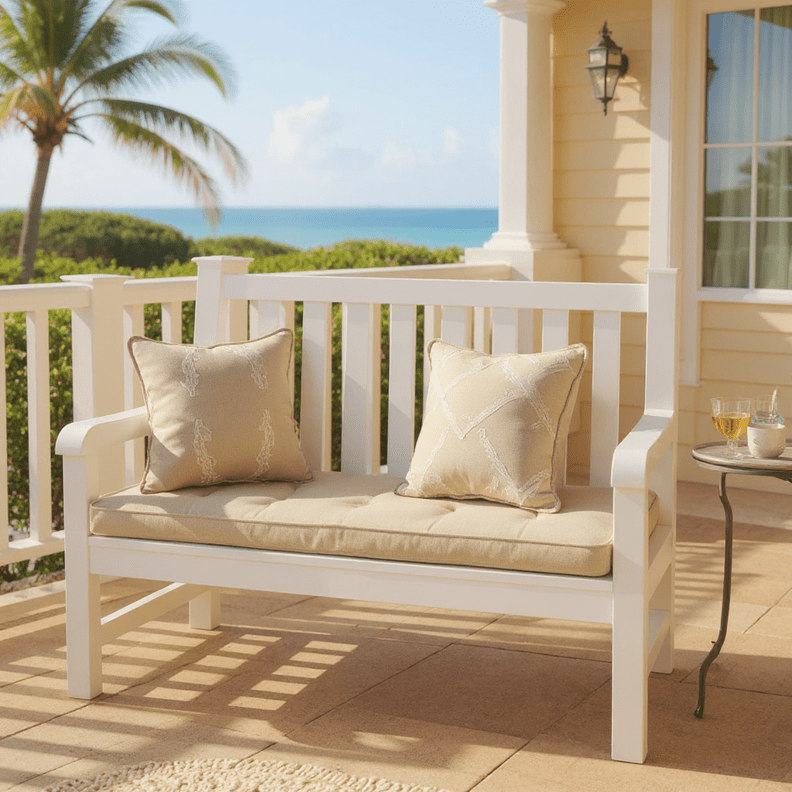 Sunbrella Cast Neutrals 2" Foam Bench Cushion with Ties - RSH Decor