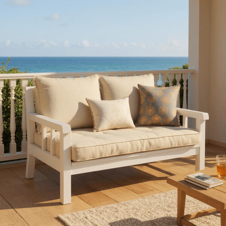 Sunbrella Cast Neutrals 3" Foam Bench Cushion with Ties - RSH Decor