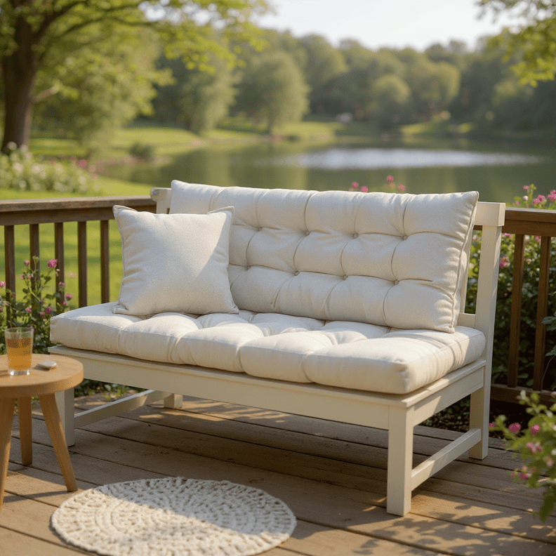 Sunbrella Cast Neutrals Tufted Bench Cushion with Ties - RSH Decor