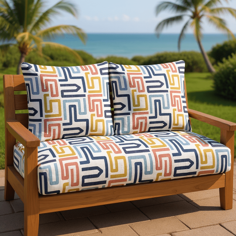 Sunbrella Designer Fusion Labyrinth Fiesta Deep Seating Pillow Back Loveseat Cushion Set - RSH Decor