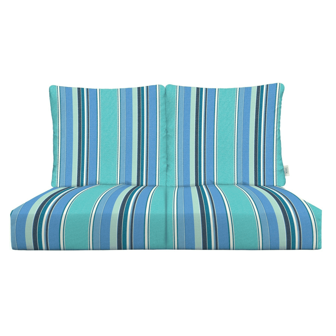 Sunbrella Dolce Stripes Deep Seating Pillow Back Loveseat Cushion Set - RSH Decor