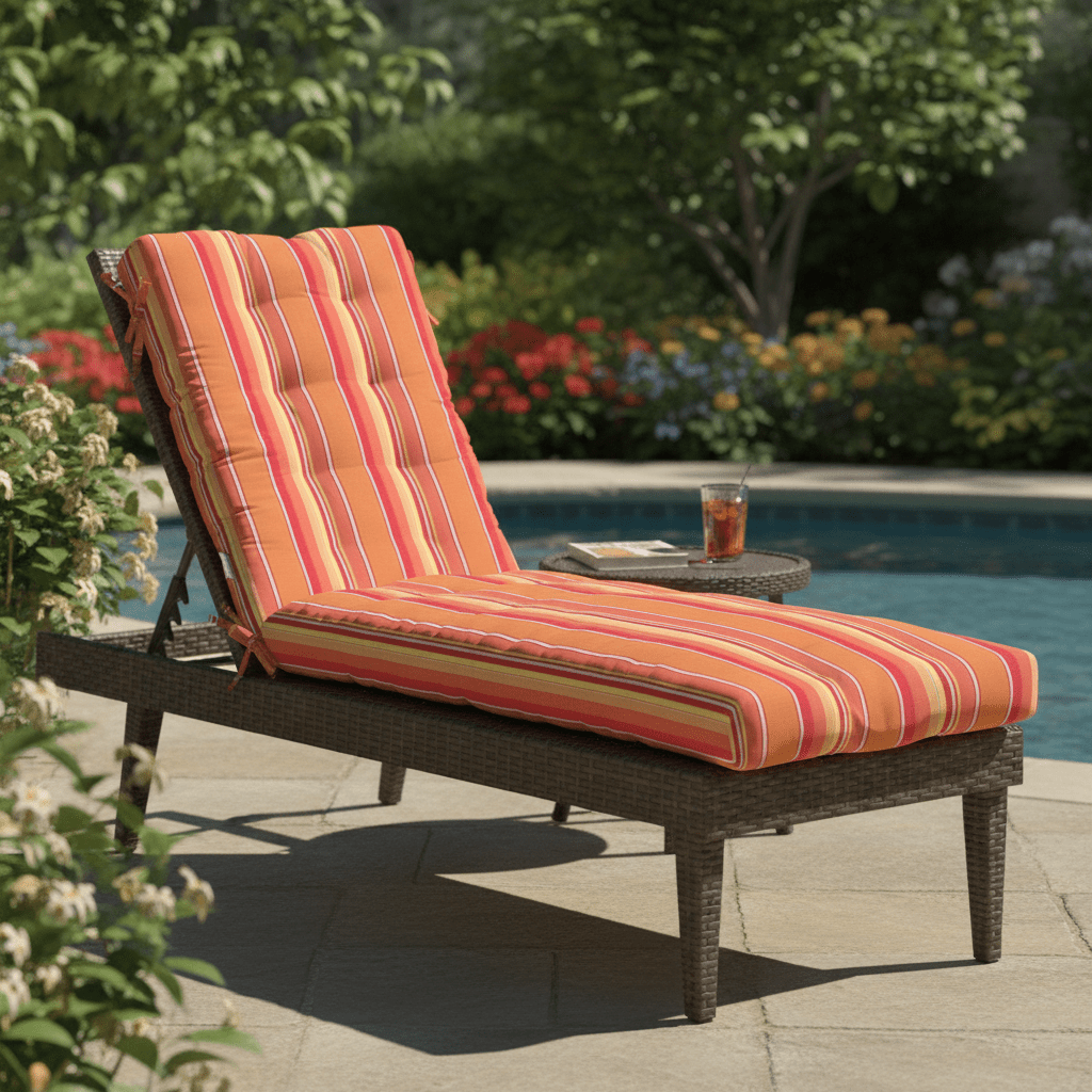 Sunbrella Dolce Stripes Tufted Chaise Lounge Chair Cushion - RSH Decor