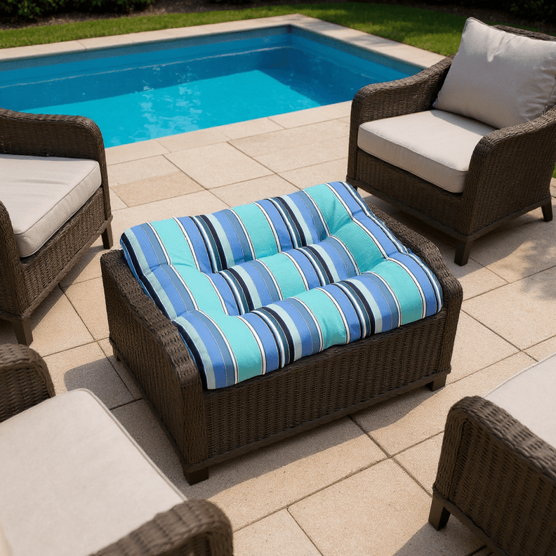 Sunbrella Dolce Stripes Tufted Ottoman Replacement Cushion - RSH Decor