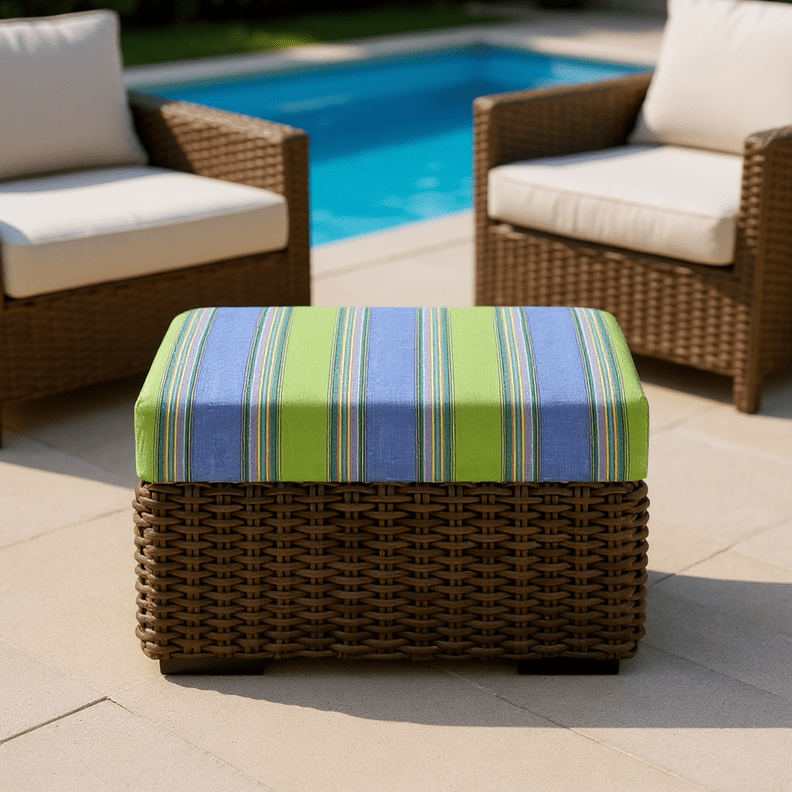 Sunbrella Green & Blue Stripes Foam Ottoman Replacement Cushion - RSH Decor