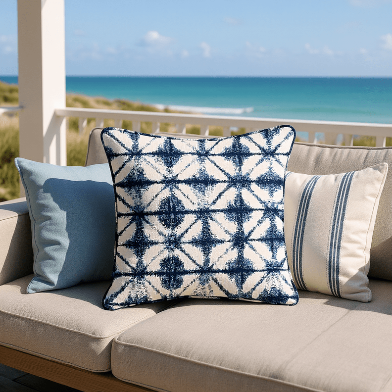 Sunbrella Midori Indigo Designer Square Throw Pillow - RSH Decor
