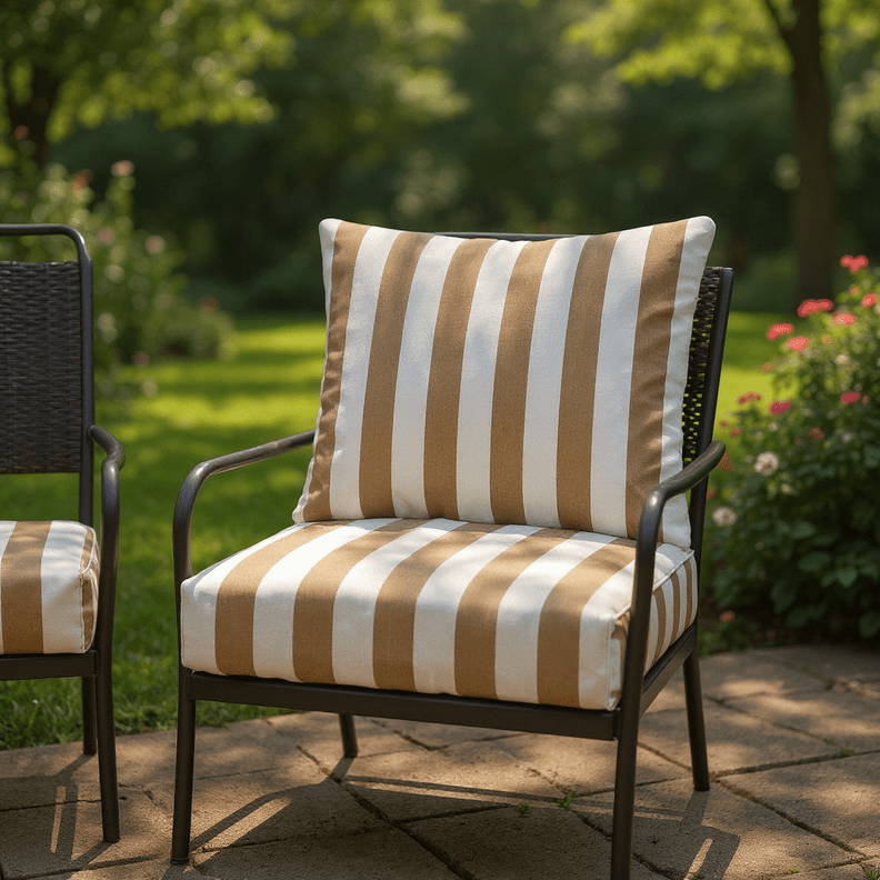 Sunbrella Neutral Stripes Deep Seating Pillow Back Chair Cushion Set - RSH Decor