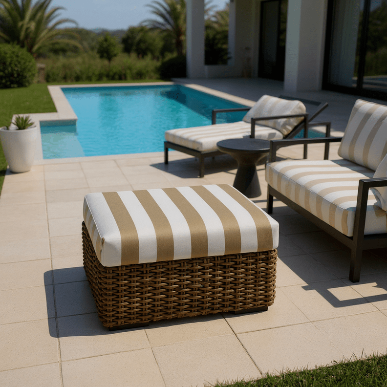 Sunbrella Neutral Stripes Foam Ottoman Replacement Cushion - RSH Decor