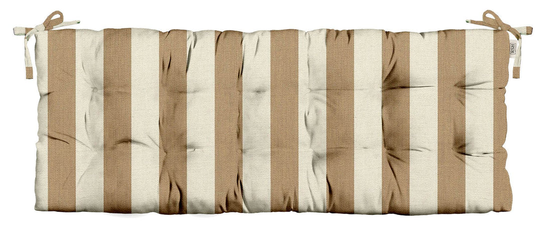 Sunbrella Neutral Stripes Tufted Bench Cushion with Ties - RSH Decor