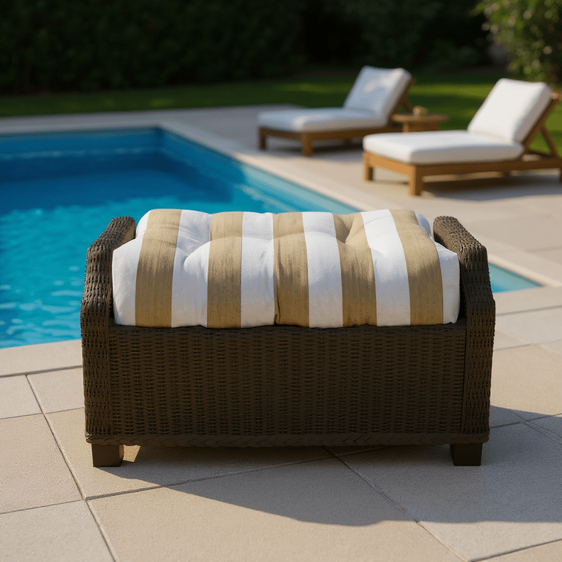 Sunbrella Neutral Stripes Tufted Ottoman Replacement Cushion - RSH Decor