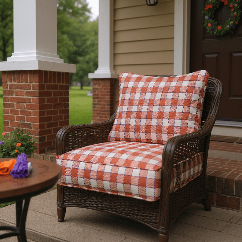 Sunbrella Orange & Purple Collegiate Deep Seating Pillow Back Chair Cushion Set - RSH Decor