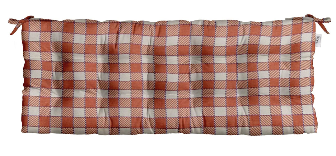 Tufted Bench Cushion with Ties | Sunbrella Performance Fabric | Sunbrella Encounter Orange Plaid - RSH Decor