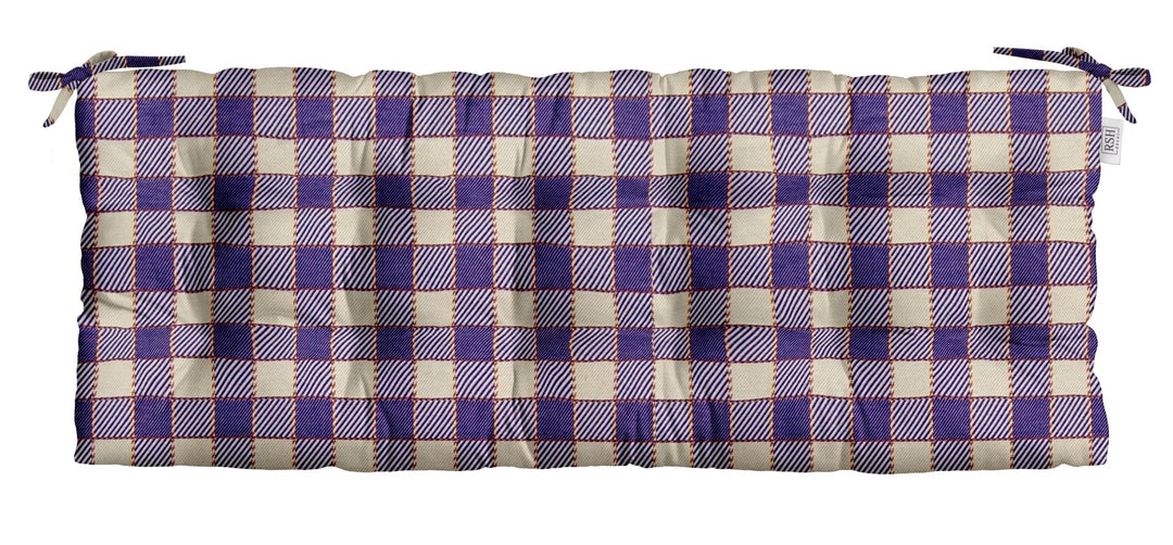 Tufted Bench Cushion with Ties | Sunbrella Performance Fabric | Sunbrella Encounter Purple Plaid - RSH Decor