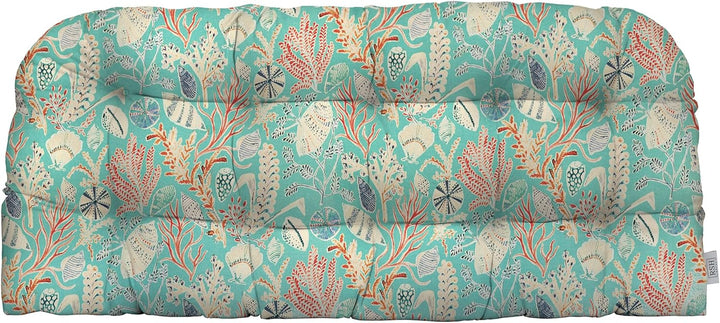 Tufted Wicker Loveseat Cushion | Reversible | 41” W x 19" D | Blue Ocean Life | SUMMER FLASH SALE - RSH Decor