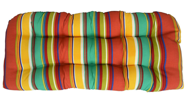 Tufted Wicker Loveseat Cushion | Reversible | 41” W x 19" D | Bright Colorful Stripe | SUMMER FLASH SALE - RSH Decor