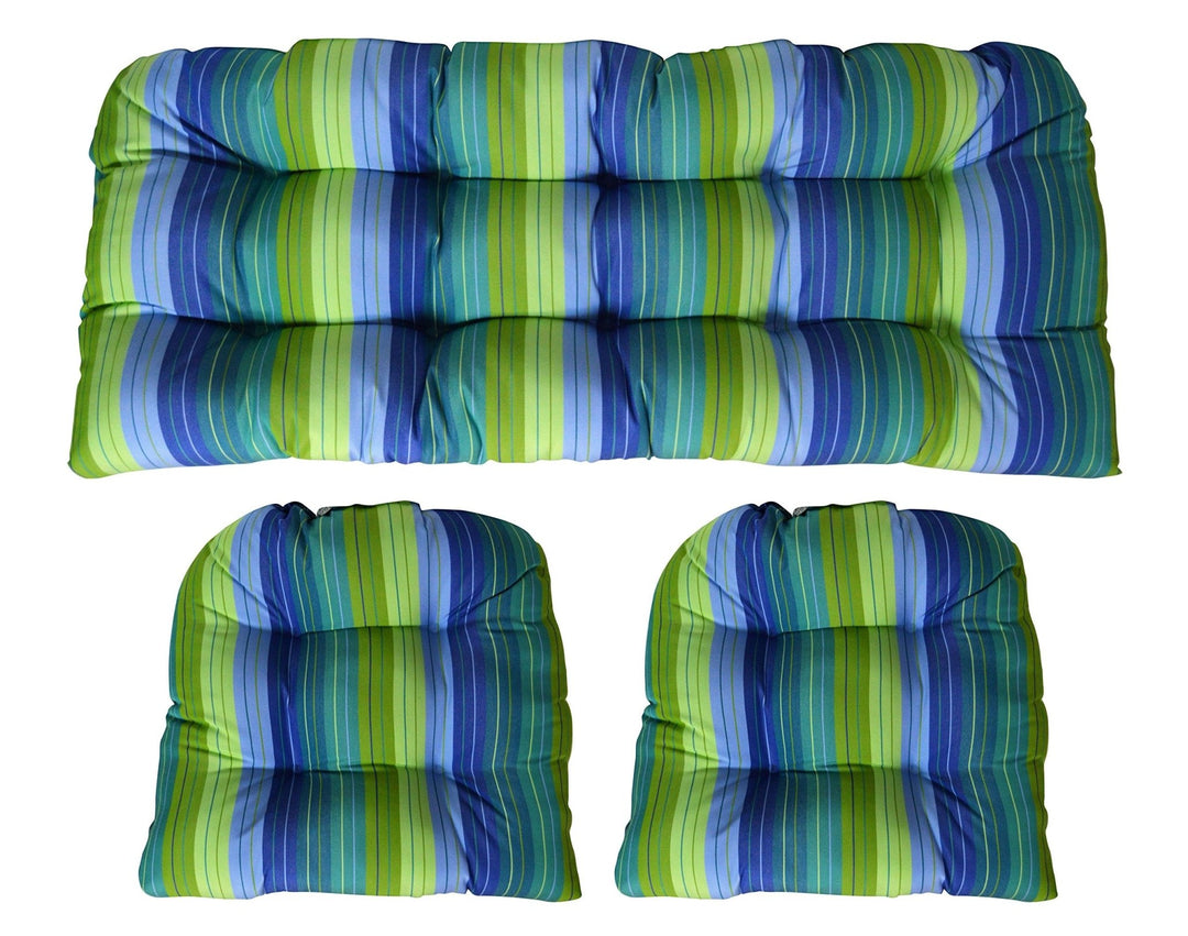 3 Piece Tufted Wicker Cushion Set, Sunbrella Patterns, 41" W x 19" D, 19" W x 19" D - RSH Decor