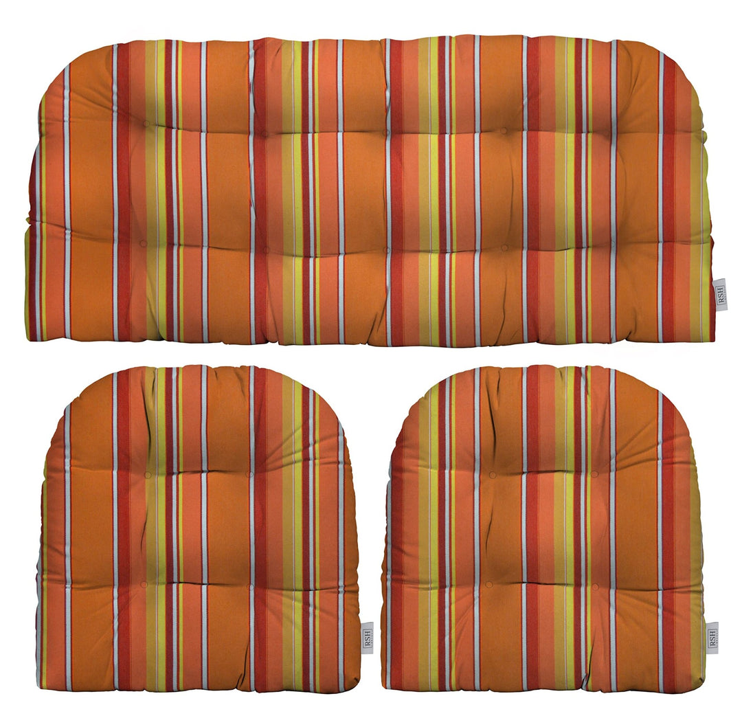 3 Piece Tufted Wicker Cushion Set, Sunbrella Patterns, 44" W x 22" D, 22" W x 22" D - RSH Decor
