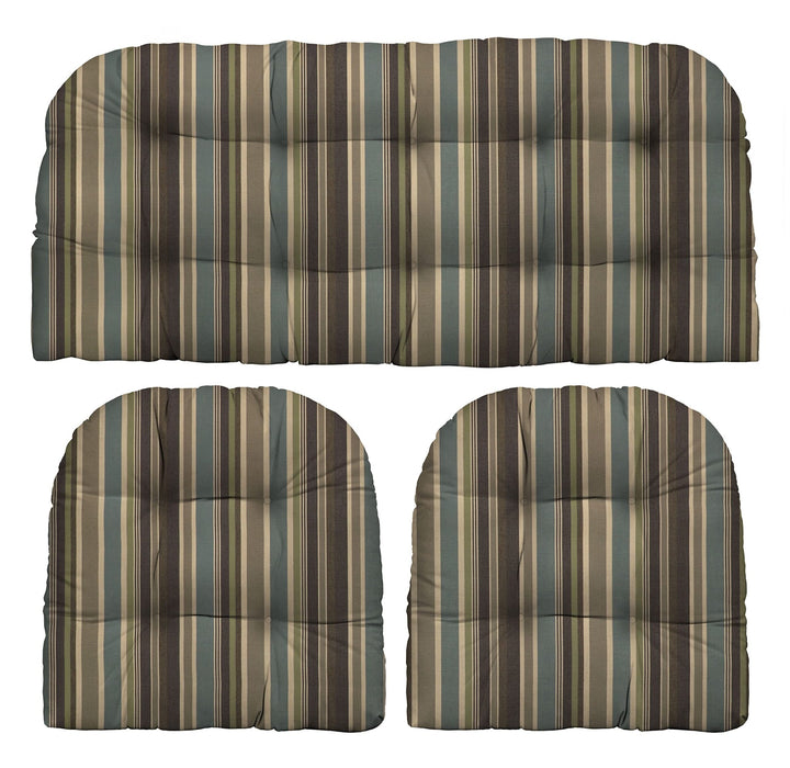 3 Piece Tufted Wicker Cushion Set, Sunbrella Patterns, 44" W x 22" D, 22" W x 22" D - RSH Decor