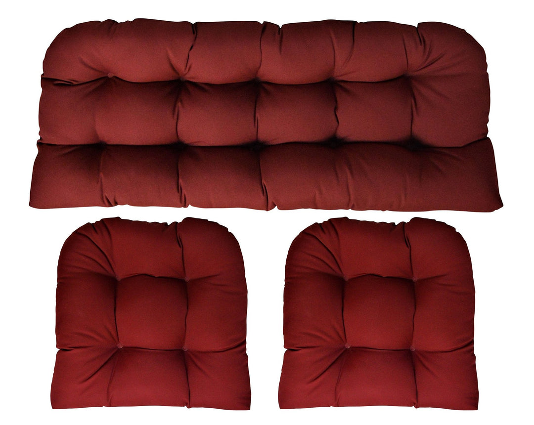 3 Piece Tufted Wicker Cushion Set, Sunbrella Solids, 44" W x 22" D, 22" W x 22" D - RSH Decor