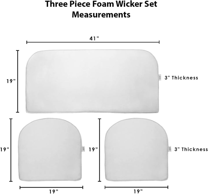 3 Piece Wicker Cushion Set, Foam, 41" W x 19" D, 19" W x 19" D, Sunbrella Canvas White - RSH Decor