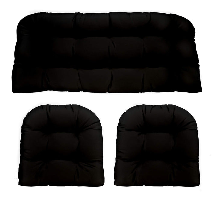 3 Piece Wicker Cushion Set, Tufted, 41" W x 19" D, 19" W x 19" D, Black - RSH Decor
