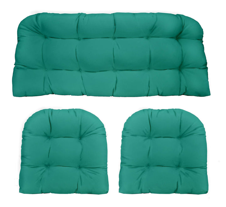 3 Piece Wicker Cushion Set, Tufted, 41" W x 19" D, 19" W x 19" D, Cancun Blue - RSH Decor