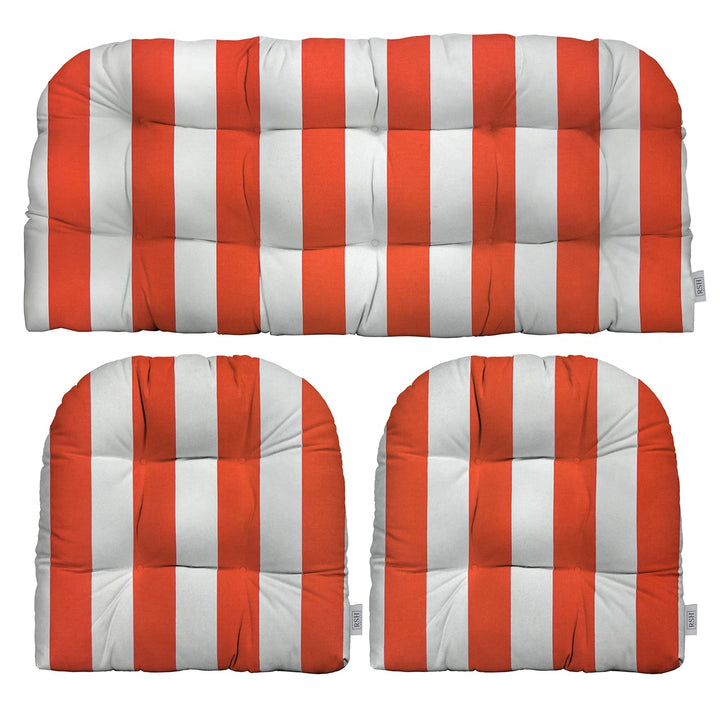 3 Piece Wicker Cushion Set, Tufted, 41" W x 19" D, 19" W x 19" D, Coral and White Stripe - RSH Decor