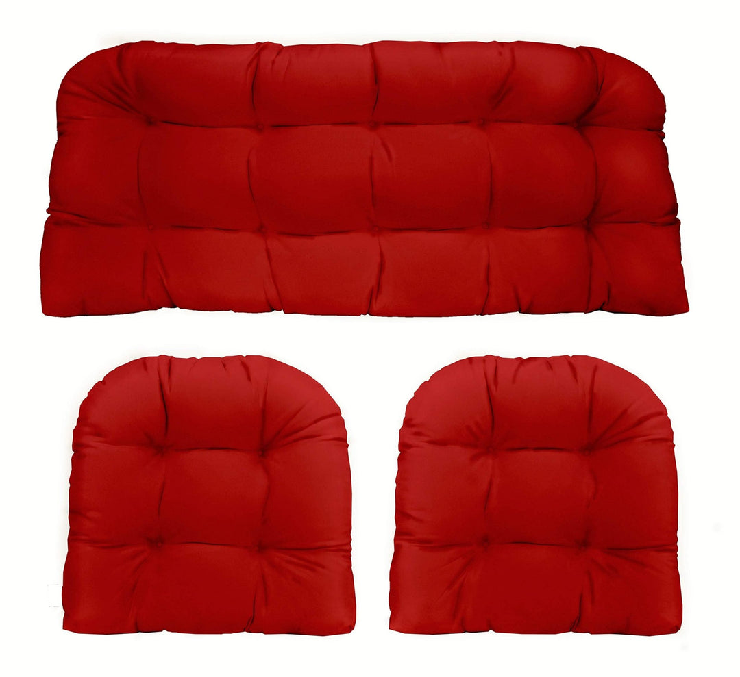 3 Piece Wicker Cushion Set, Tufted, 41" W x 19" D, 19" W x 19" D, Polyester Red - RSH Decor