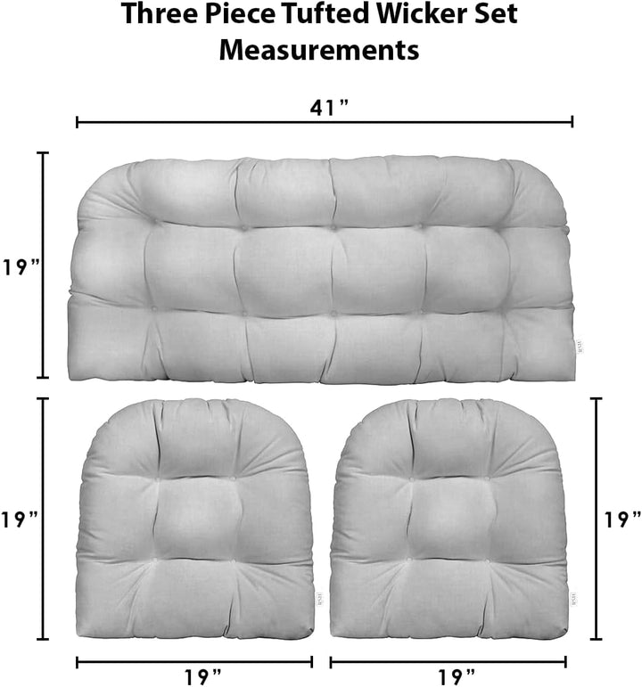 3 Piece Wicker Cushion Set, Tufted, 41" W x 19" D, 19" W x 19" D, Sunbrella Solid, Sunbrella Canvas White - RSH Decor
