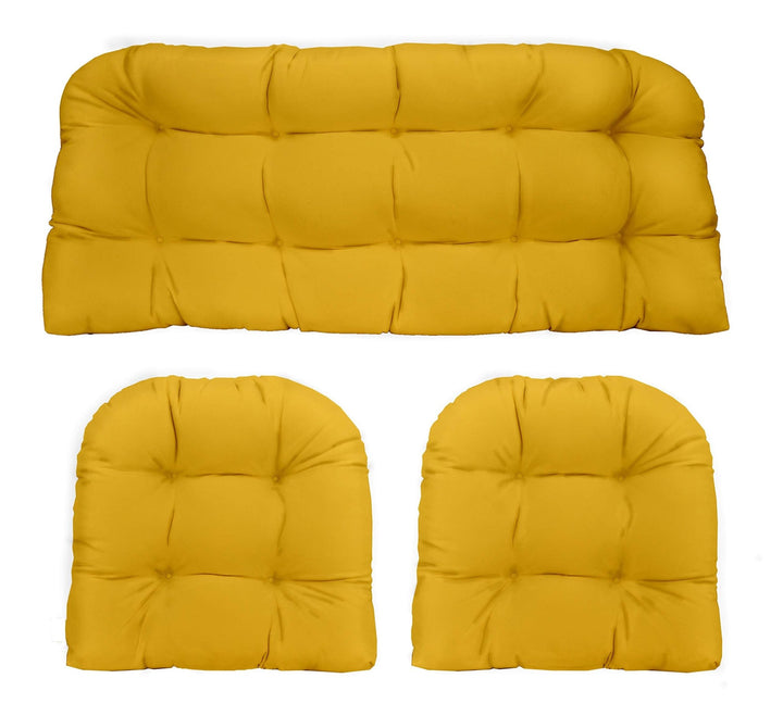 3 Piece Wicker Cushion Set, Tufted, 41" W x 19" D, 19" W x 19" D, Yellow - RSH Decor