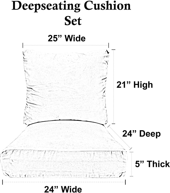 Deep Seating Pillow Back Chair Cushion Set, 24" x 24" x 5" Seat and 25" x 21" Back, Sunbrella Solids