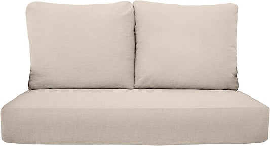 Deep Seating Loveseat Cushion Set, Solid Colors, Size 46"x26"x 5" Seat, 25"x21" Back Pillows