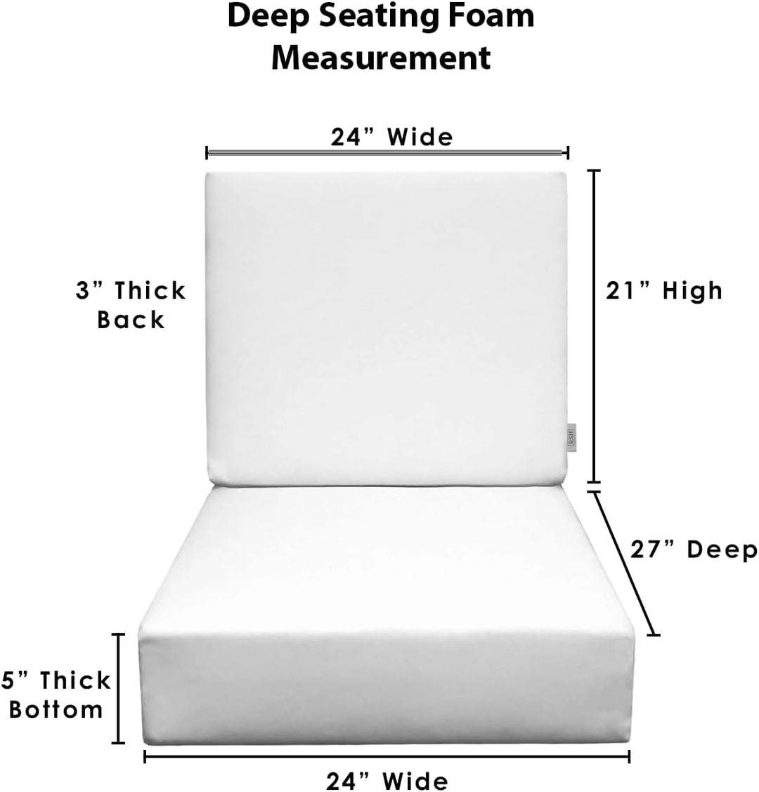Deep Seating Foam Back Chair Cushion Set, 24" x 27" x 5" Seat and 24" x 21" x 3" Back, Sunbrella Solid, Black - RSH Decor