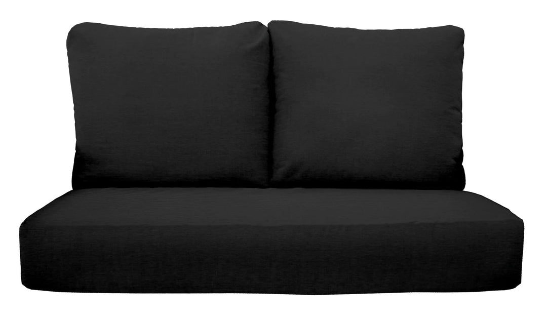 Deep Seating Loveseat Cushion Set, Sunbrella Solid Colors, Size 46"x26"x 5 Seat, 25"x21" Back Pillows, Black - RSH Decor
