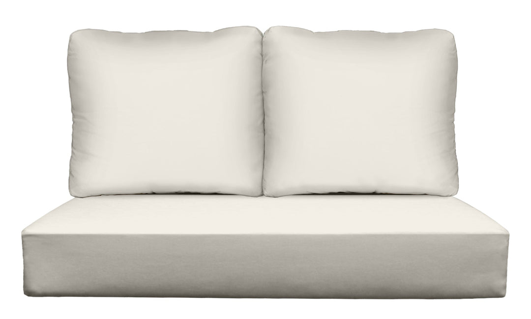 Deep Seating Loveseat Cushion Set, Sunbrella Solid Colors, Size 46"x26"x 5 Seat, 25"x21" Back Pillows, Sunbrella Canvas White - RSH Decor