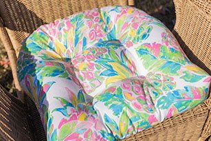 RSH Décor Indoor Outdoor 3 Piece Tufted Wicker Cushion Set, 1 Loveseat 41" x 19" & 2 U-Shape 19" x 19", Vida Garden Pink Yellow Green Lilly Pineapple - RSH Decor