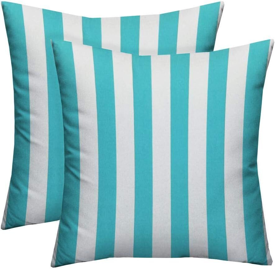 RSH Décor Indoor Outdoor Pillows, Set of 2, 17" x 17", Cancun & White Stripe - RSH Decor