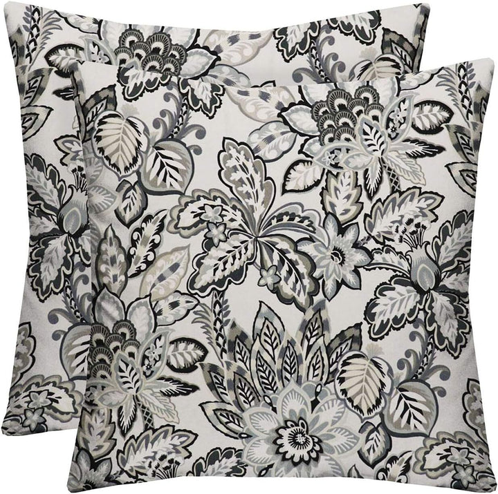 RSH Décor Indoor Outdoor Pillows, Set of 2, 17" x 17", Copeland Noir Grey Floral Scroll - RSH Decor