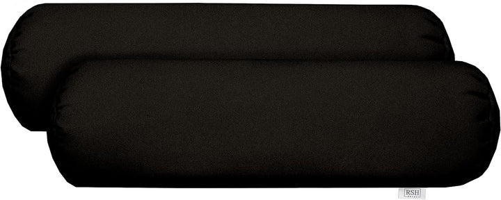 RSH Décor Indoor Set of 2 Pillows Velvet Bolster Neckroll Covers with Down Alternative Inserts, (Large, Gadsen Ebony Black) - RSH Decor