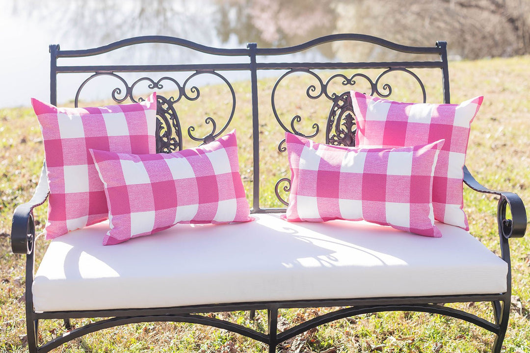 Set of 2 Lumbar Throw Pillows | Classic Pink Buffalo Plaid Check - RSH Decor