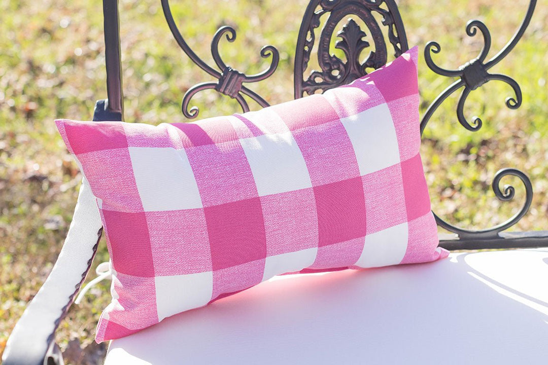 Set of 2 Lumbar Throw Pillows | Classic Pink Buffalo Plaid Check - RSH Decor